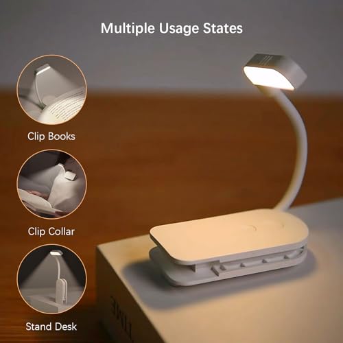 Choudao Tech Portable LED Reading Lights, Eye Caring 3 Color Temperatures and Dimming Brightness Book Lights, Lightweight USB Rechargeable Clip-On Lamp for Book Lovers Night Reading (White) — view 5