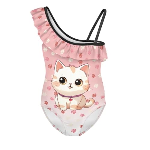 Swimsuits for Girls 3-14 Years Summer 1-Shouler Ruffle Bathing Suit Beach Kids One Piece Swimming Suits