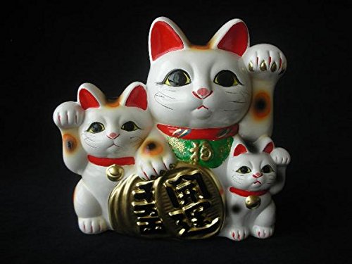 Amazon.co.jp: 【陶希庵】 白三匹招き猫8号 置物 貯金箱 ギフト