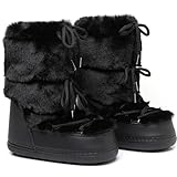 Faux Fur Snow Boots for Women,Furry Fuzzy Fluffy Womens Boots Lace-up Winter Warm Fur Lined Mid-Calf Non-Slip Ski Boots (black, Adult, Women, 8, Numeric Range, US Footwear Size System, 9, Medium)
