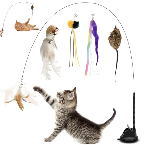 GMMG Katzenspielzeug Interaktiv Spielzeug Katze Intelligenz Cat Toys Kätzchen Zauberstab Kätzchen Zauberstab mit Saugnapf Federn für Kleine Große Katzen GMMG Katzenspielzeug Interaktiv Spielzeug Katze Intelligenz Cat Toys Kätzchen Zauberstab Kätzchen Zauberstab mit Saugnapf Federn für Kleine Große Katzen