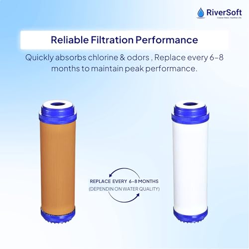 Image of RiverSoft Prefilter Assembly Granular with Activated Carbon (GAC) Filter with Housing - Reduces Chlorine, Odors. (3 /4 inch Inlet /Outlet, Blue, PP)