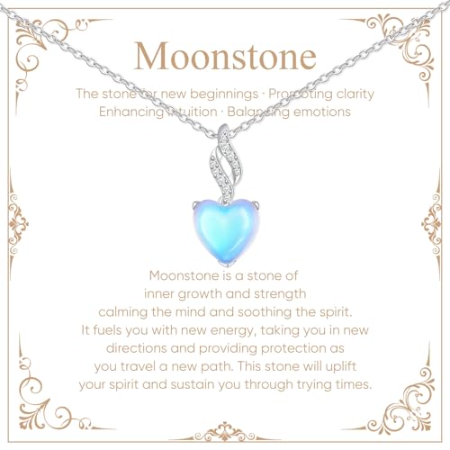 925 Sterling Silver Moonstone Necklace New Beginnings, Created Moonstone Jewelry June Birthstone Necklace for Women, Inspirational Birthday Graduation Gifts for Her Best Friend Sister Daughter Mom