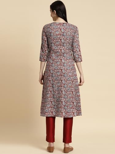 Image of rangita Women's Cotton Relaxed Fit Flared Calf Length Printed Kurti | Kurta