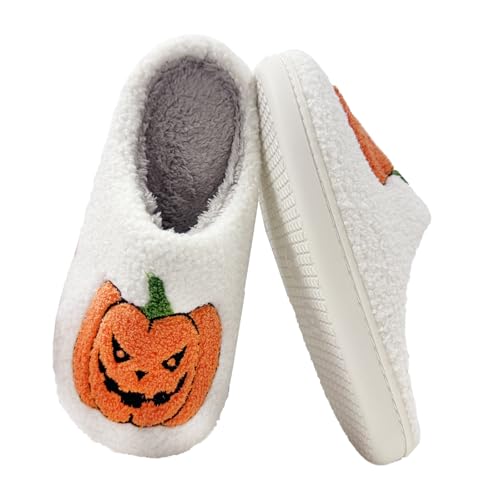 Halloween Slippers For Women Men,Fluffy Warm Fall Pumpkin Cute Cookie Cozy House Slipper,Plush Spooky Indoor Outdoor Womens Fall Shoes Gifts