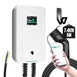 Morec 7.4KW Smart EV Charger Type 2 Tethered with 6M Cable, Wallmount Home Wallbox 6A-32A Electric Vehicle Charger, APP Control | IP66 Waterproof | Single Phase | White