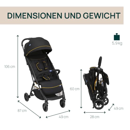 Chicco, Glee, Kinderwagen ab 0 Monate bis 4 Jahre, mit Automatik- und Kompaktverschluss, Ausziehbares Verdeck mit Lichtschutzfaktor 50+ und Regenschutz, 3-stufig verstellbare Rückenlehne, Beinauflage – Bild 4
