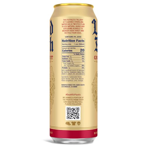 Liquid Death, Grave Fruit, Grapefruit-Flavored Sparkling Water, 8-Pack (19.2oz Cans), Low Calorie & No Artificial Sweeteners - Thumbnail 2