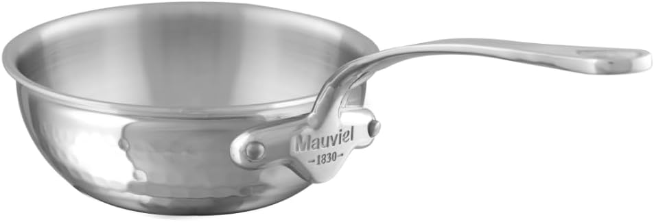 Mauviel M'Elite 5-Ply Hammered Polished Stainless Steel Chef Pan, And Cast Stainless Steel Handles, 2.1-qt, Made in France