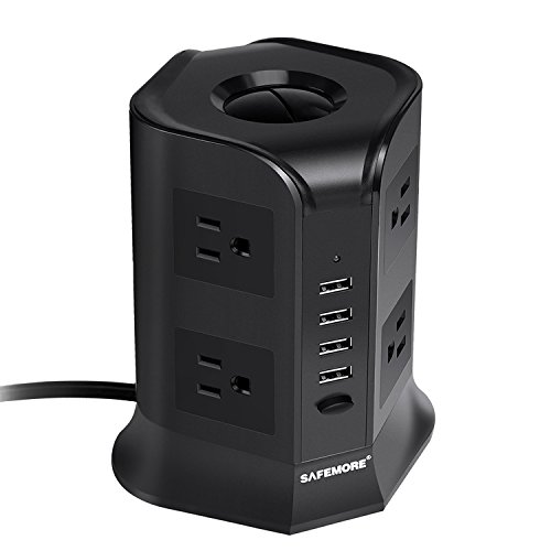 SAFEMORE Power Strip Tower,Smart 8-Outlet 4-USB Surge Protector Power Plug Electrical Charging Station