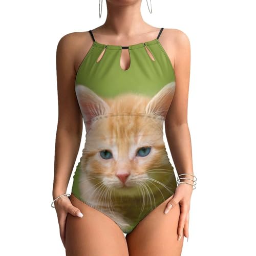 Maillot de bain une pièce contrôle ventre plat avec motif chat mignon pour femme