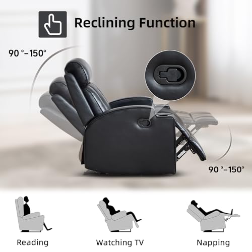 Sillón reclinable manual cuero sintético negro miniatura 4
