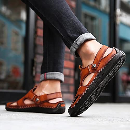 Nanxin&Love Mens Casual Leather Sandals Summer Beach Slipper Mens Comfort Outdoor Shoes Fashion Lightweight Trail Water Sandal Adjustable （Two Ways） #TOP3
