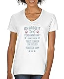 Comedy Shirts – Ich arbeite verdammt hart damit Mein Tibet Terrier. T-shirt à manches courtes et col en V pour femme - 100 % coton - - XL