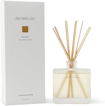 Archipelago Botanicals Dubai Reed Diffuser, Home Fragrance Reed Diffuser, Includes Fragrance Oil, Frosted Glass Vessel & 10 Diffuser Reeds, Perfect for Home, Office or Gift, 7.6 Fl Oz