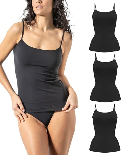 Risalti Spaghetti Top Damen aus Mikrofaser 3 Stück – Basic Trägertop mit schmalem Träger, Nahtloses Unterhemd für Alltag und Freizeit, Weiches Damenoberteil - Made in Italy