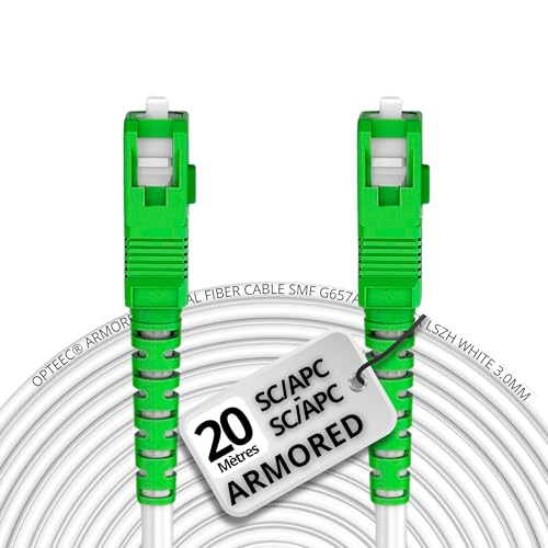 Opteec® – Cable de fibra óptica de acero blindado – naranja / SFR/BOUYGUES/SOSH/RED por SFR – alargado/liga – SC/APC a SC/APC reforzado – Simplex Monomode – Garantía de 10 años (Armored, Blanco, 20 M)