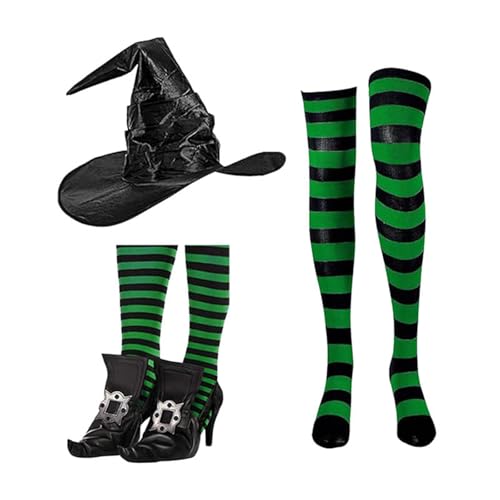 Generisch 2026 Fiesta de Halloween Disfraz Cosplay Abogado Cubierta Zapatos Hebilla Sombrero de Bruja Juego de Calcetines, verde, talla única