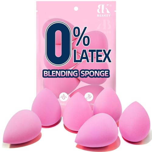 BEAKEY Super Soft Makeup Sponge Set of 6, Makeup Sponges for Foundation, Liquid, Cream and Powder, Pink Beauty Sponge for Blending, 0 Latex Blender A-Pink