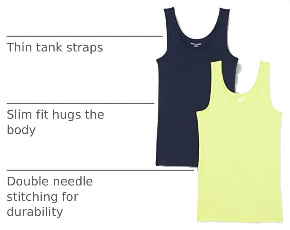 Image of Amazon Essentials Women's Slim-Fit Ribbed Scoop Neck Tank Tops, Pack of 2