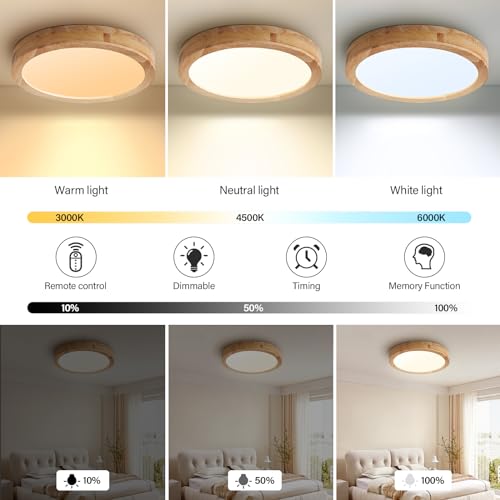Plafonnier bois LED fini la lumière agressive grâce à l'intensité variable télécommandée - 2