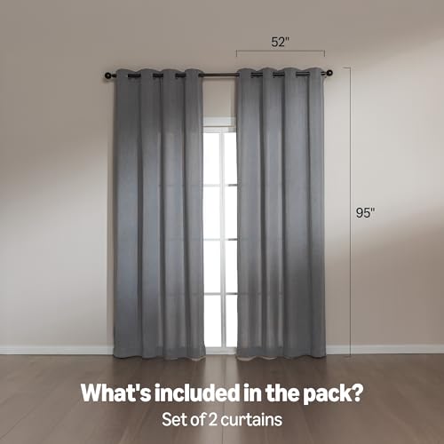 Image of Amazon Basics Chenille Room Darkening Curtains, Light Filtering Window Drapes for Bedroom and Living Room, 2-Panel Set with Grommets, 52 inch W x 95 inch L, Grey Classic