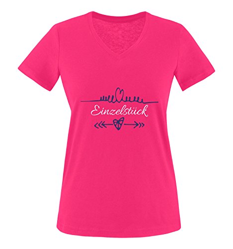 Comedy Shirts - Einzelstück - Herz Pfeile - Damen V-Neck T-Shirt - Pink/Weiss-Lila Gr. M Comedy Shirts - Einzelstück - Herz Pfeile - Damen V-Neck T-Shirt - Pink/Weiss-Lila Gr. M