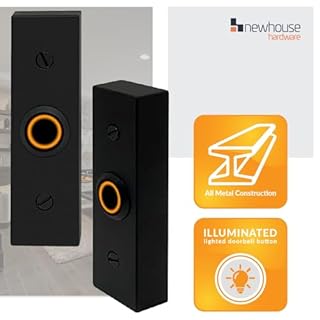 Newhouse Hardware Rectangular Lighted Wired Metal Doorbell Button in Black BT6BL, for Doorbell Chime, Buzzer, or Ringer, Door Bell Button Only, Buzzer Button with LED Button Light