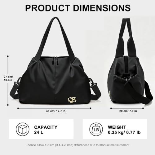 Fitness Bag for Women Small Black, 17" Gym Bag with Wet Pocket Waterproof Portable Sports Tote for Swimming, Weekend Travel - image 3
