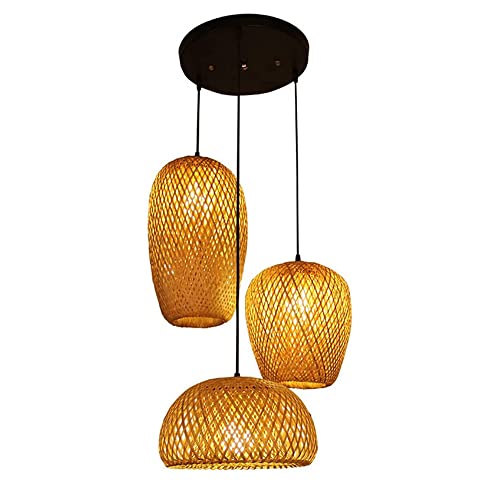 Luminaire suspendu bambou rotin rustique vintage pour chambre