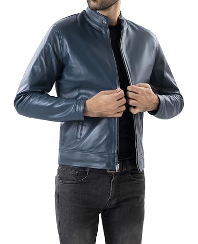 Image of Jild Classical Single Piece Lambskin Leather Jacket Men - Everyday Wear Snap Tab Collar Men's Motorcycle Leather Jacket