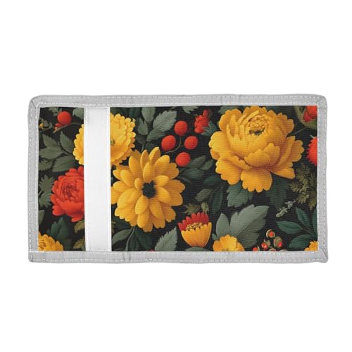 Floral Yellow Kids Wallet for Boys Girls Youth, Compact Fabric 4.9×2.9 in2