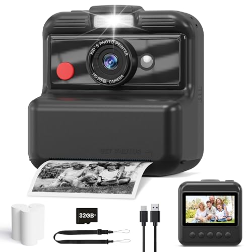 Kids Camera Instant Print, 48MP/2.5K UHD Kids Instant Print Camera, Christmas Birthday Gifts for Girls and Boys, 3.0' Screen with Print Paper & 32G Card, Toddler Toy for Age 3-14 (Black)