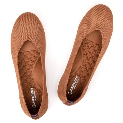 Image of Frank Mully Women's Ballet Flats Round Toe Walking Flats Slip On Work Shoes Knitted Flats Shoes for Woman Soft Lightweight