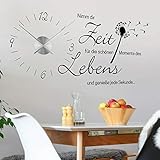 tjapalo® v3 Wanduhr Küche Uhr mit Uhrwerk Wandtattoo nimm dir Zeit für die schönen Momente wandtattoo Wohnzimmer spruch zitate, Größe: B120xH58cm, Schwarz