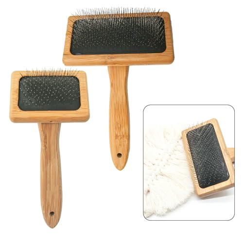 cimsfcor 2 Stück Wool Carders Nadelfilzbürste, Holzwolle Carder, Holz-Pinsel, Fellpflegebürste, Nadelfilzbürste, Gebogene Stahlnadeln für Teppichnadelfilzprojekte, Mischen und Kardieren von Wolle