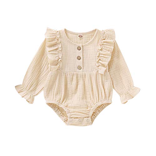 Newborn Baby Girl Romper Infant White Romper Baby Girl Long Sleeve Solid Romper Onesies Baby Clothes Girl 0-3 Months