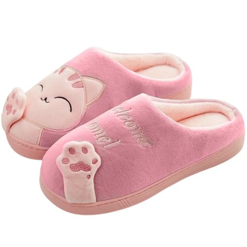 Fuzzy Cat Slippers House Slippers for Women Men Non Slip Cute Cat Animal Plush Slip on Winter Warm Bedroom Shoes