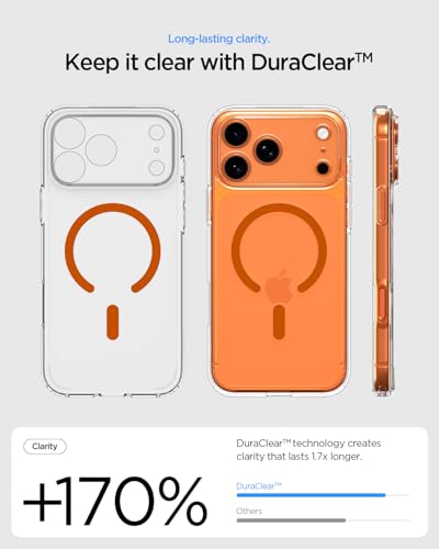 Image of Spigen Ultra Hybrid MagFit Back Cover Case for iPhone 17 Pro Max, Clear Transparent, MagSafe Compatible - PC+TPU | Clear Orange