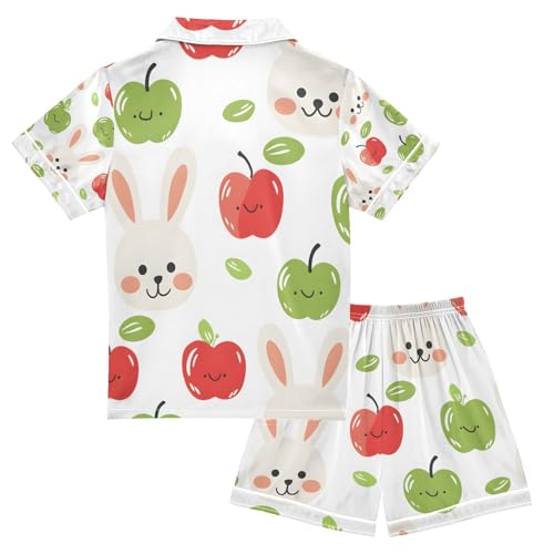 senya Rabbit and Fruit B Satin Summer Pajama Sets Silk Short Sleeve Button Down Sleepwear2