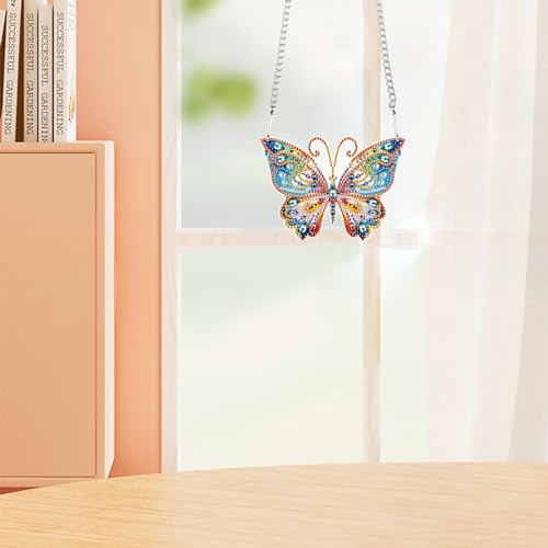 Image of AiYuanzsh Diamond Painting Hanging Pendant Kit Animal Butterfly 5D Diamond Painting Kits for Adults Crystal Rhinestones Diamond Art Pendant for Door Wall Window Home Xmas Decor