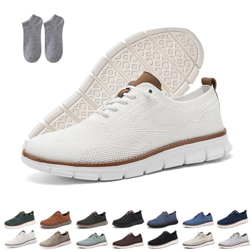 Breeze Zapatos Hombre, 2025 New Urban Ultracómodo Ortopédicas zapatillas, Informales Vestir Ligeras Transpirables Malla Sin Cordones Punto Caminar Wearbreeze Zapatos con Soporte Arco(Bianco,45 EU)