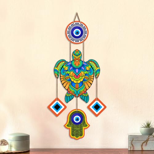Image of Artvibes Sea Turtle Evil Eye Wall Hanging for Home Entrance | Nazar Protection MDF Wall Decor | Lucky Vastu Art for Living Room | Bedroom | Balcony | Office & Hallway | Housewarming Gift (WH 8545N)