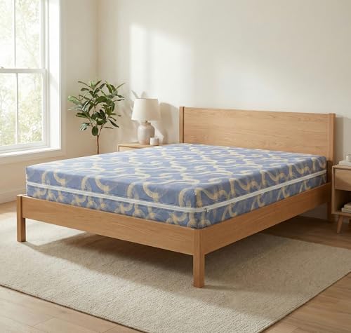 Image of VAS COLLECTIONS Cotton Printed Mattress Protector with Zipper | 360 Degree Fully Enclosed Mattress Cover | Breathable, Waterproof-Safe Fabric | Double Bed 78x72+6 Inches (6.5x6 Ft) (Pale Blue)