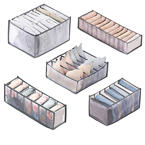 YUSHOTL 5Pcs Organizadores de Ropa Plegable Almacenamiento de Ropa de Malla Organizador para Guardar Vaqueros pantalones,camisas, bragas,ropa interior,calcetines(Gris) Cover