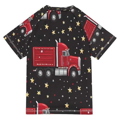 Boys Short Sleeve T-Shirts Truck Car Red Star Rashguard Kids Swim Shirts Sun UPF 50+2