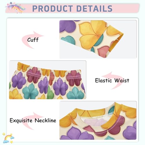 Pajama Sets Long Sleeve Colorful Floral Tiles Repeat Pattern Soft Comfy Sleepwear 2 Piece PJS 3-8T4