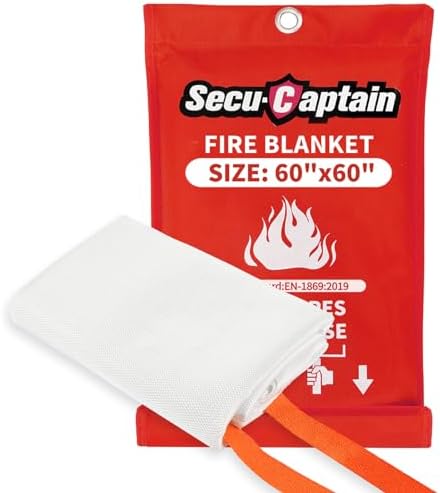 SecuCaptain Emergency Fire Blanket for Home - 60x60 X-Large Flame Retardant Blankets with Firep...