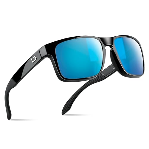 B.N.U.S Retro sports sunglasses for men women fashion blue mirrored lenses (B7066 Black/Blue Flash Non-Polarized, Glass Lens)