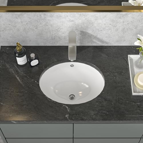 Bathroom Sink Undermount - Sarlai 16 Inch Undermount Oval Sink Pure White Porcelain Ceramic Lavatory Vanity Vessel Sink Basin，Interior Size 14.9" x 13" by Sarlai - Used condition - Image 2